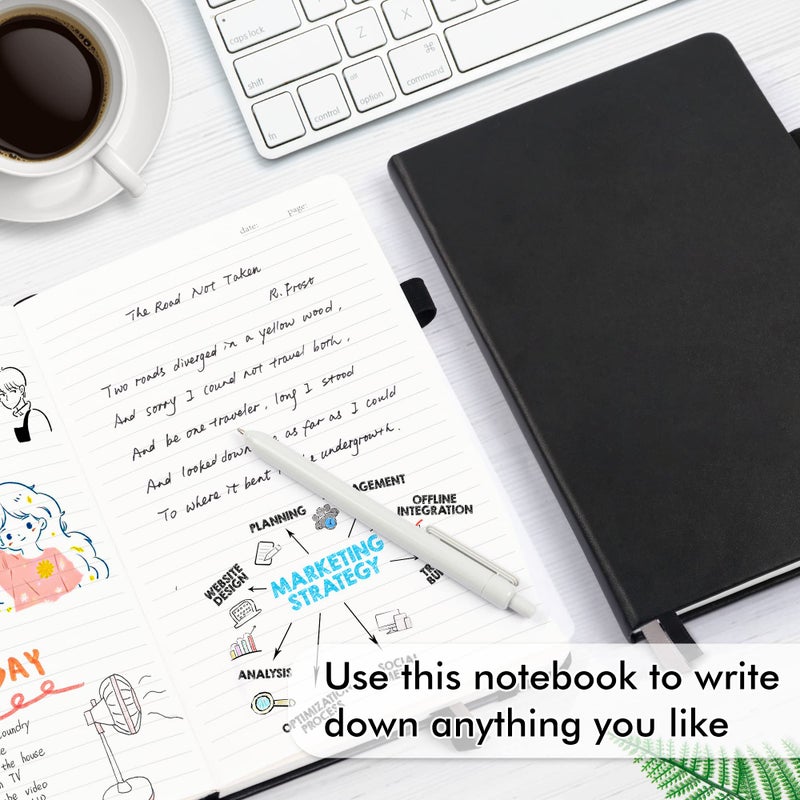 Feela 12 Pack Notebooks Journals Bulk with 12 Black Pens, Feela A5 Hardcover Notebook Classic Ruled Journal Set with Pen Holder for School Business Work Travel Writing, 120 GSM, 5.1â€x8.3â€, Black - Image 4